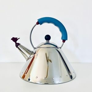 ALESSI 9093 BLUE Whistling Stainless Steel Kettle by Michael Graves 1985 MoMA